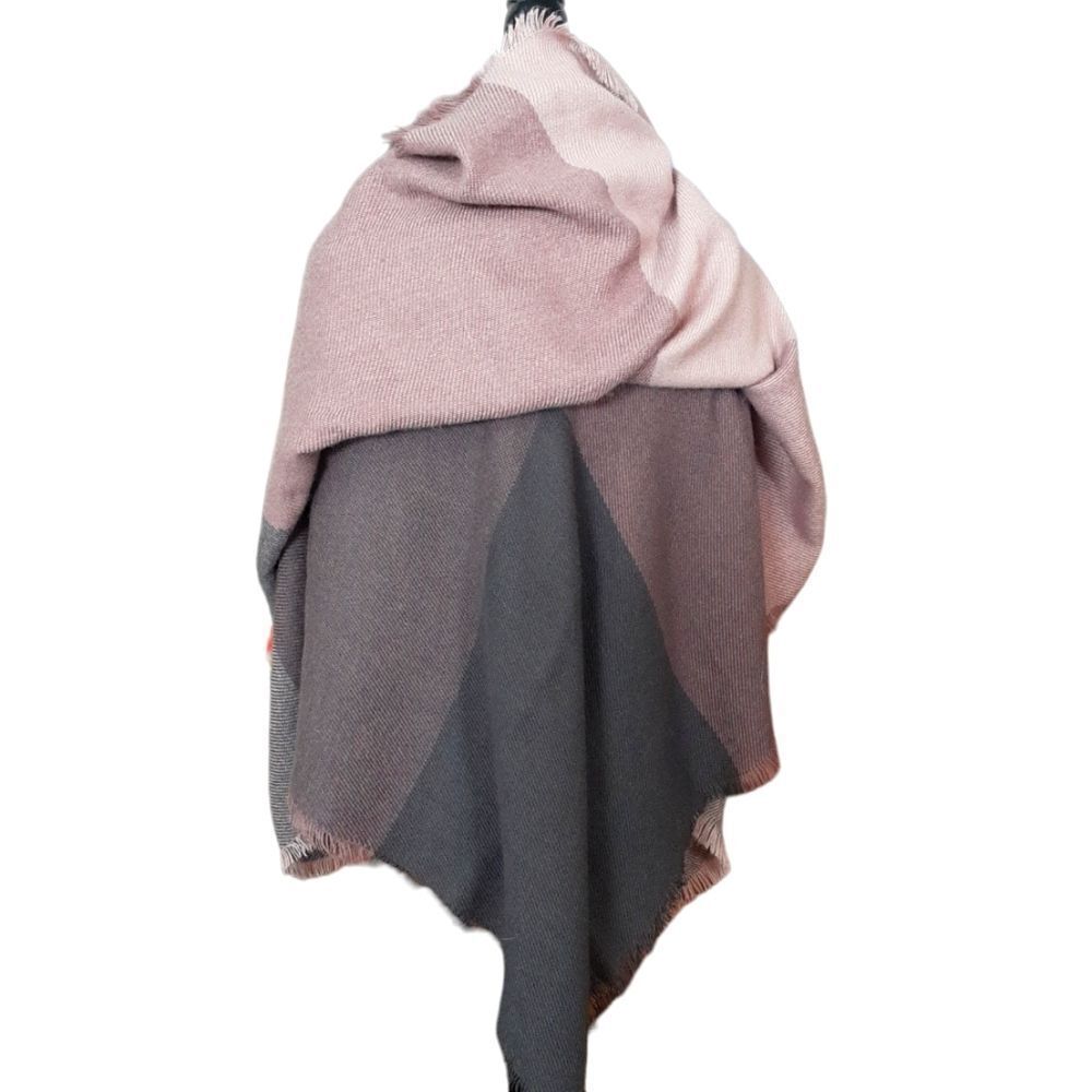 Vintage Shawl Color Block Soft Wrap Pastel Pinks‎ and Grays Large - Picture 7 of 8